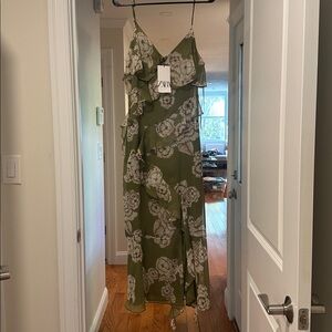 Zara Olive Green Floral Dress